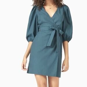 JustFab | Wrap Linen Puff Sleeve Belted Dress